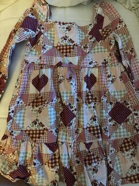 Gymboree Pink and Burgundy Patchwork Heart Print Dress
